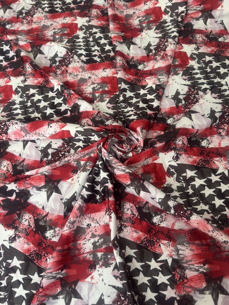 Printed Nylon Spandex Red & Black Abstract American Flag