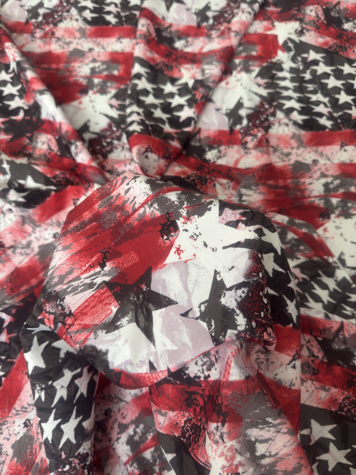 Printed Nylon Spandex Red & Black Abstract American Flag
