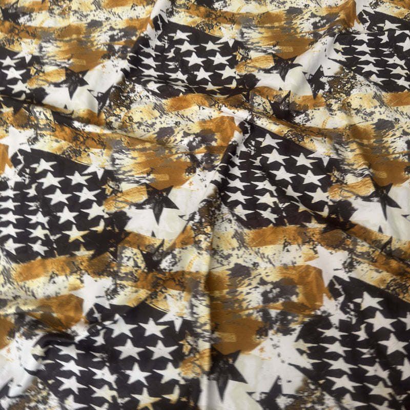 Printed Nylon Spandex Gold & Black Abstract American Flag