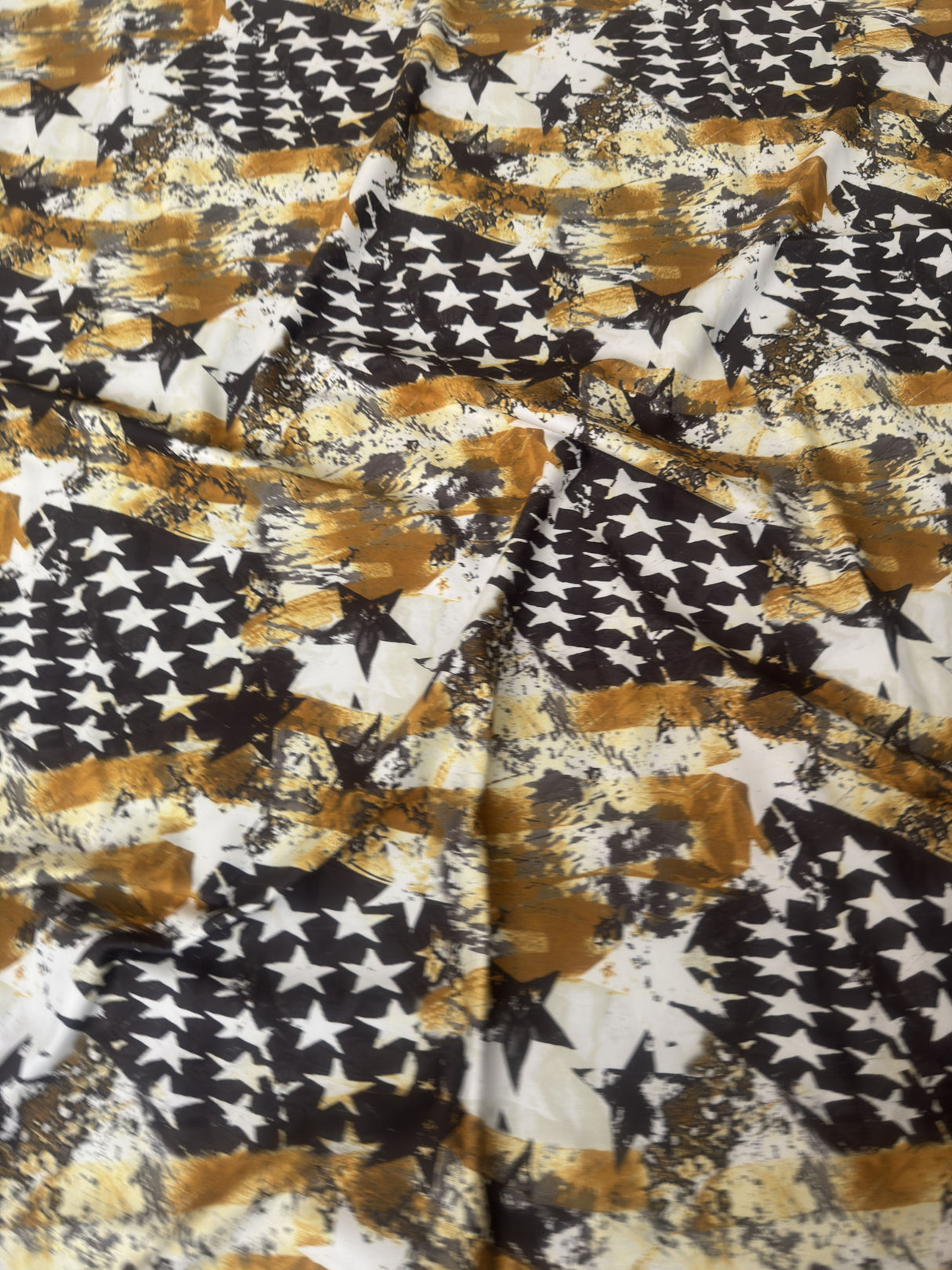 Printed Nylon Spandex Gold & Black Abstract American Flag