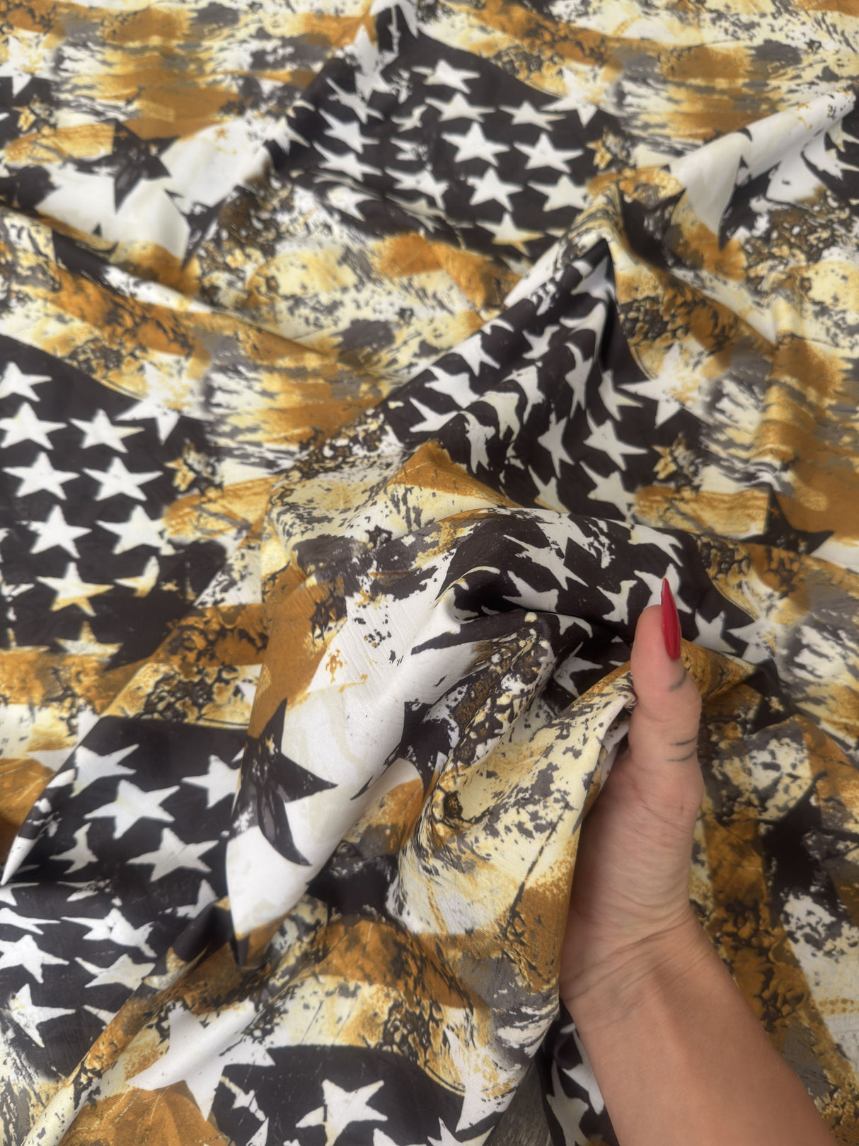 Printed Nylon Spandex Gold & Black Abstract American Flag
