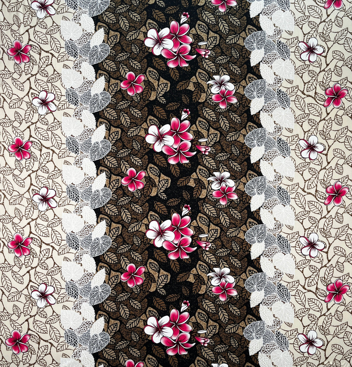 Rayon Fabric Plumeria Flowers & Leaves Parallel Design