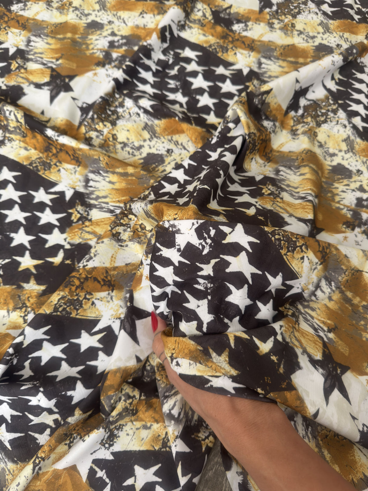 Printed Nylon Spandex Gold & Black Abstract American Flag