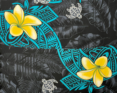 Peachskin Fabric Plumeria Turtles Tribal Design
