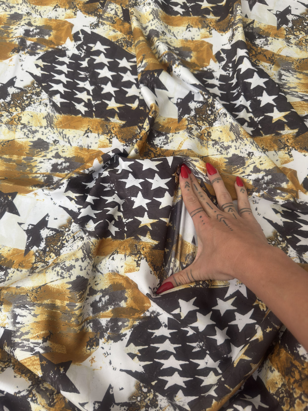 Printed Nylon Spandex Gold & Black Abstract American Flag