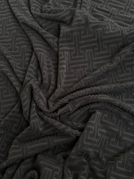 Stretch Jersey Knit Black Textured Geometric
