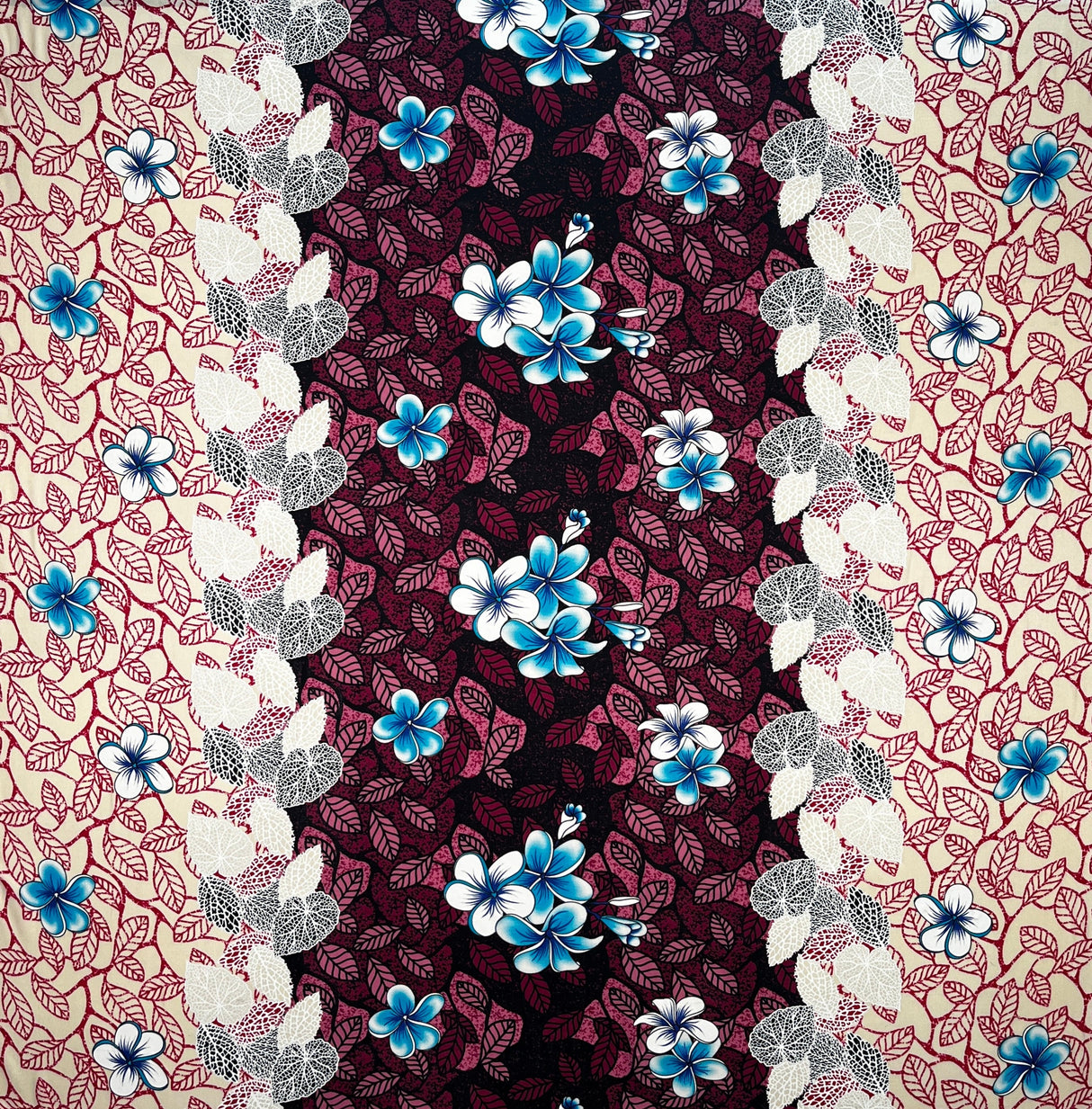 Rayon Fabric Plumeria Flowers & Leaves Parallel Design
