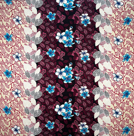 Rayon Fabric Plumeria Flowers & Leaves Parallel Design