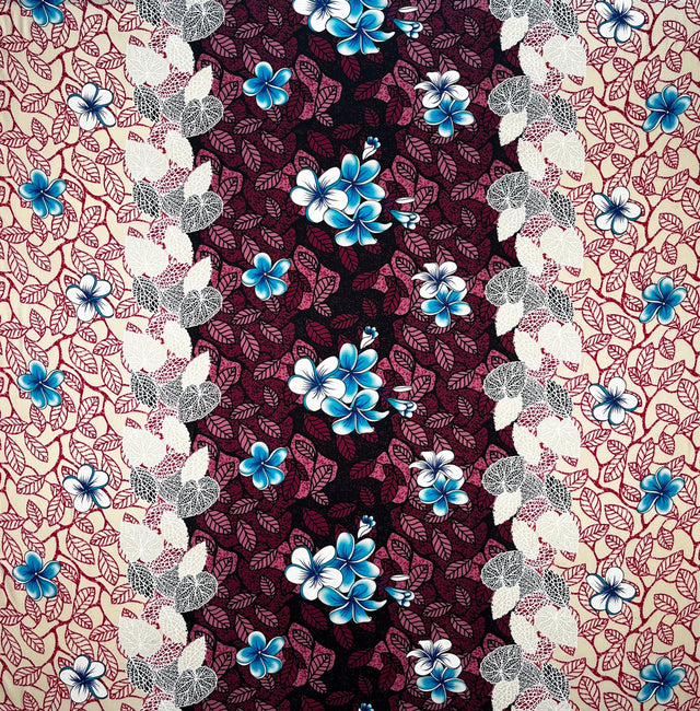 Rayon Fabric Plumeria Flowers & Leaves Parallel Design