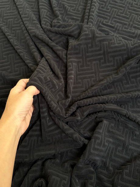 Stretch Jersey Knit Black Textured Geometric