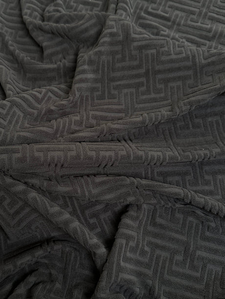 Stretch Jersey Knit Black Textured Geometric