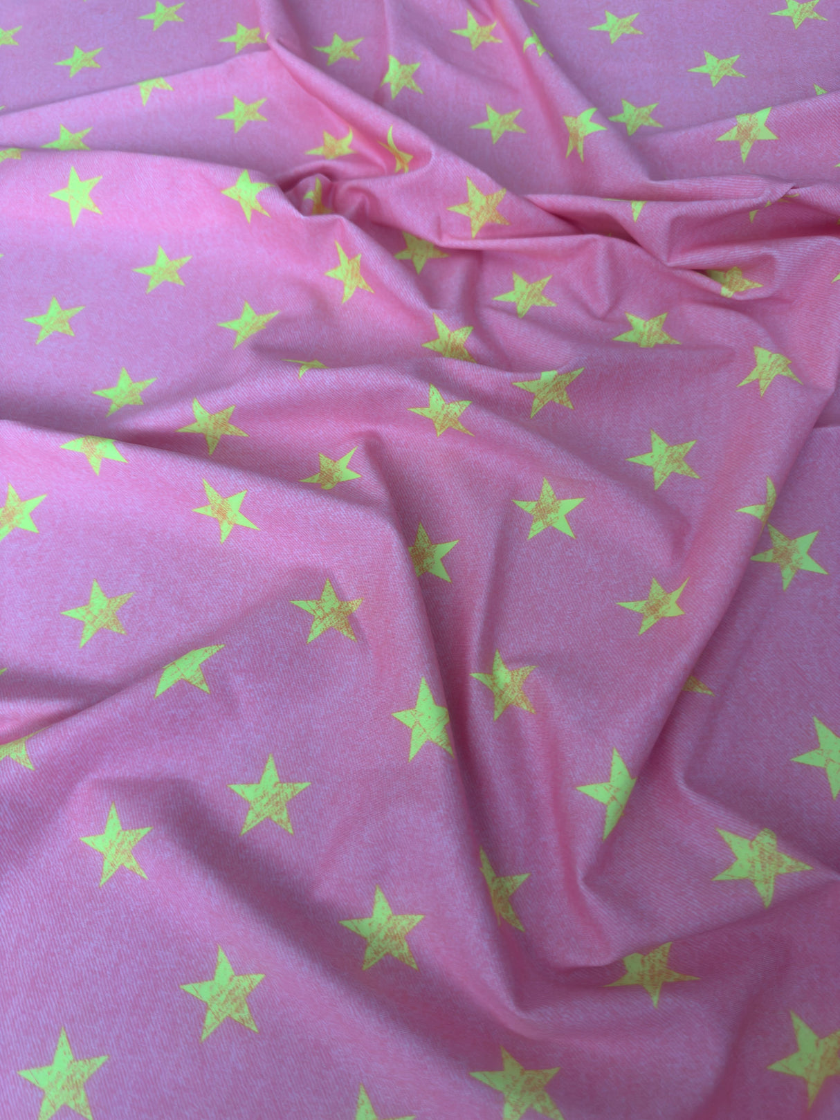 Printed Nylon Spandex Yellow Stars Bubble Pink