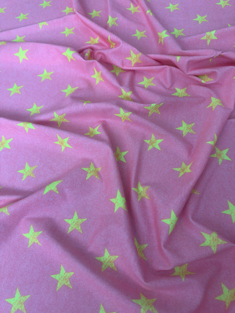 Printed Nylon Spandex Yellow Stars Bubble Pink