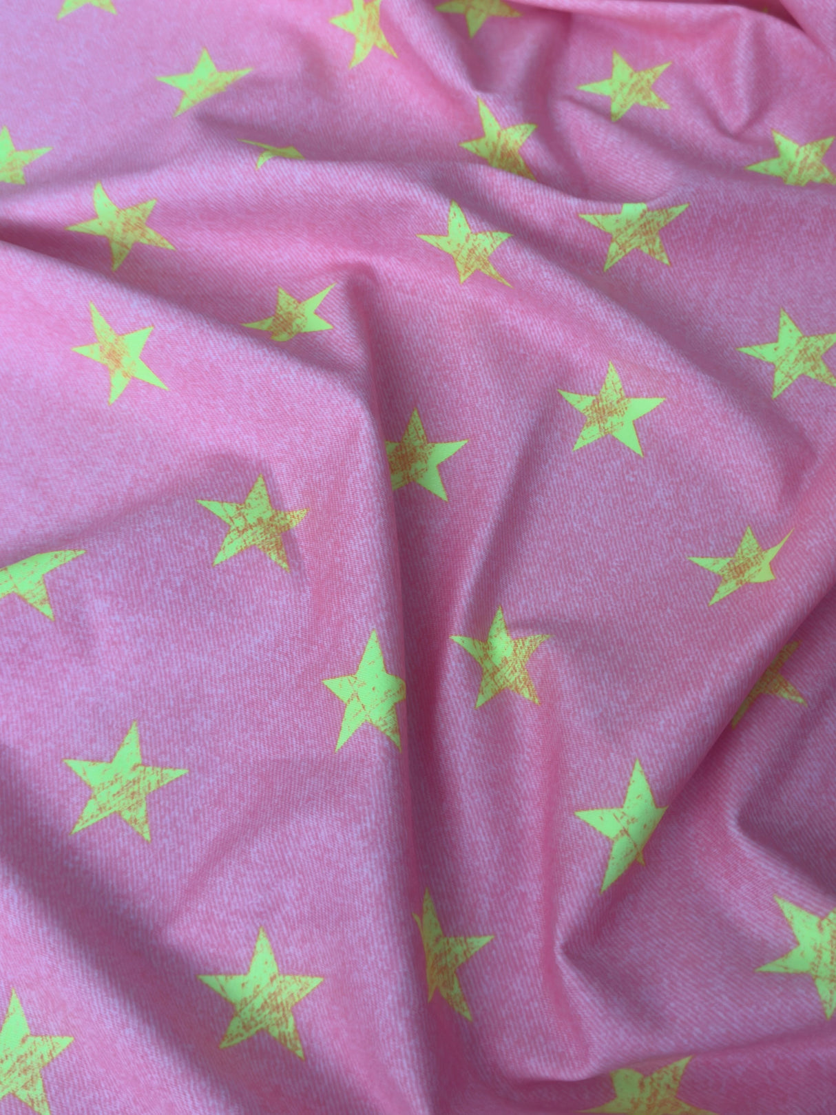 Printed Nylon Spandex Yellow Stars Bubble Pink