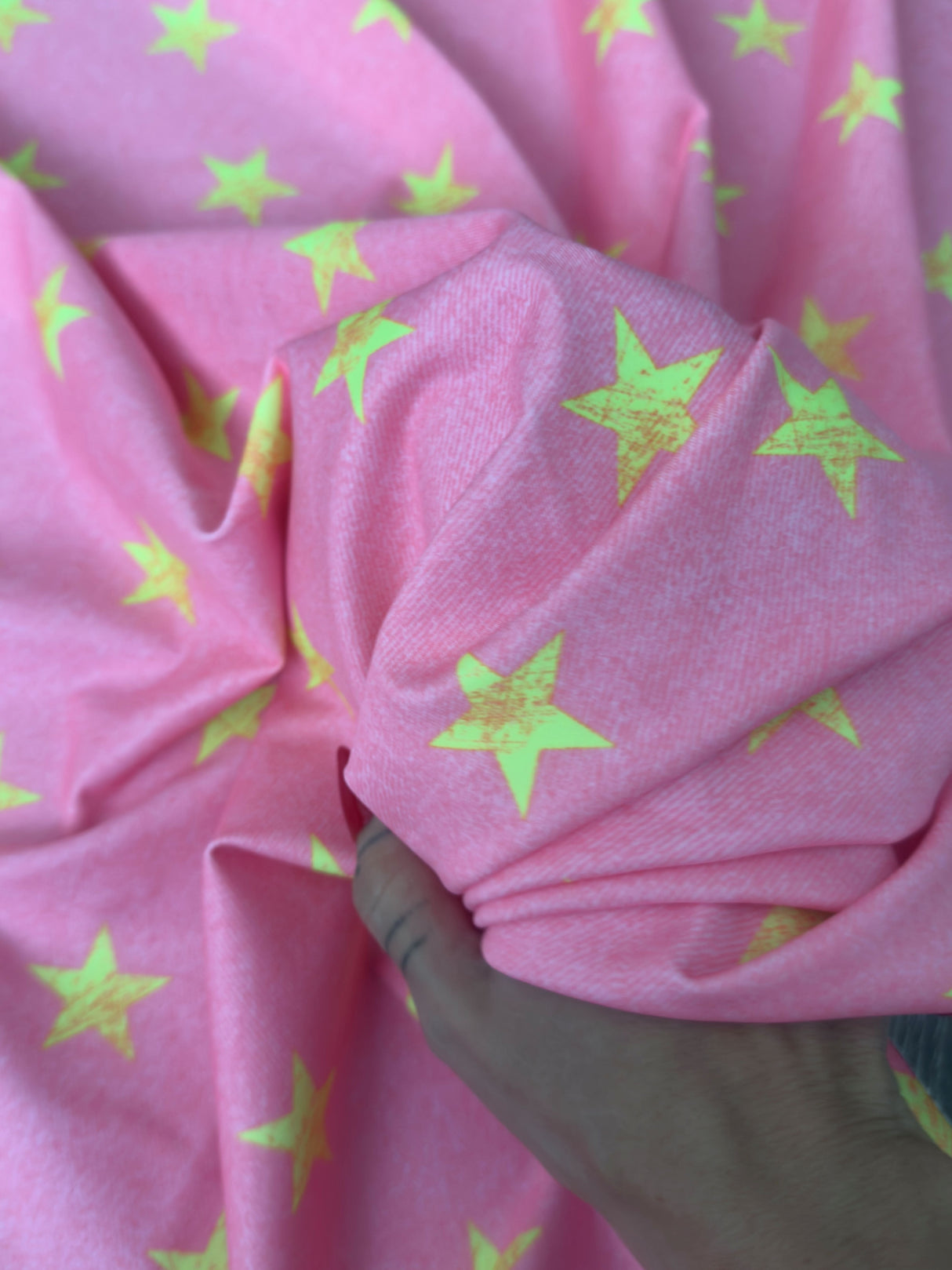Printed Nylon Spandex Yellow Stars Bubble Pink