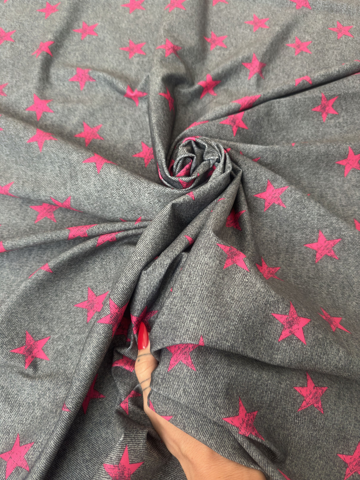 Printed Nylon Spandex Pink Stars on Gray