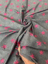 Printed Nylon Spandex Pink Stars on Gray