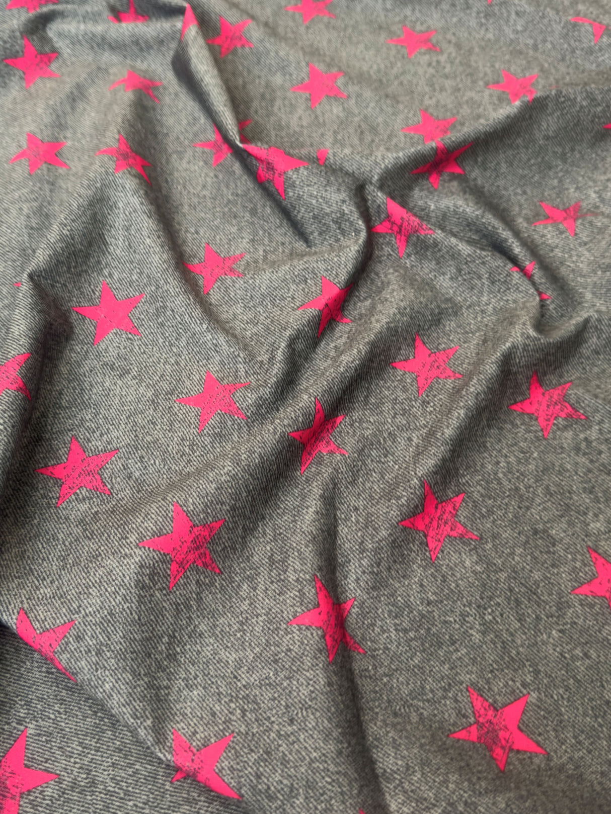 Printed Nylon Spandex Pink Stars on Gray