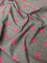 Printed Nylon Spandex Pink Stars on Gray