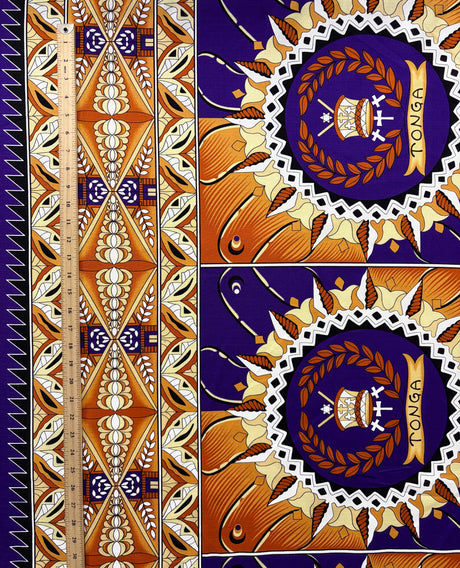 Cotton Barkcloth Tongan Seal Double Border Fabric