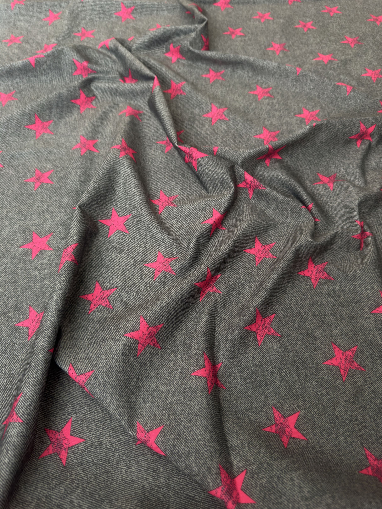 Printed Nylon Spandex Pink Stars on Gray