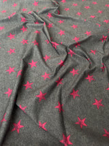 Printed Nylon Spandex Pink Stars on Gray