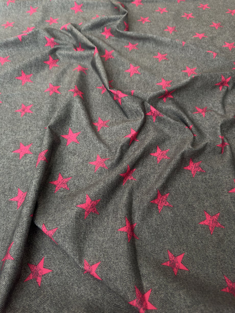 Printed Nylon Spandex Pink Stars on Gray