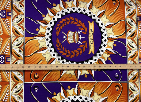 Cotton Barkcloth Tongan Seal Double Border Fabric