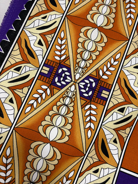 Cotton Barkcloth Tongan Seal Double Border Fabric