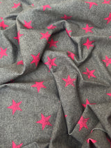 Printed Nylon Spandex Pink Stars on Gray