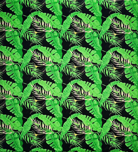 Tropical Leaves All Over Design Cotton Fabric - Tropical Leaves Pattern, 36" X 45" (1 Yard)