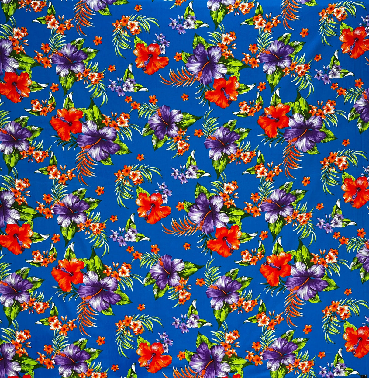 Hibiscus Palm Leaves Cluster All Over Design Cotton Fabric - Tropical Floral Leaf Print, 36" X 45" (1 Yard)
