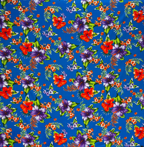 Hibiscus Palm Leaves Cluster All Over Design Cotton Fabric - Tropical Floral Leaf Print, 36" X 45" (1 Yard)