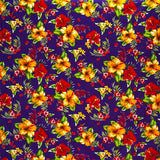 Hibiscus Palm Leaves Cluster All Over Design Cotton Fabric - Tropical Floral Leaf Print, 36" X 45" (1 Yard)