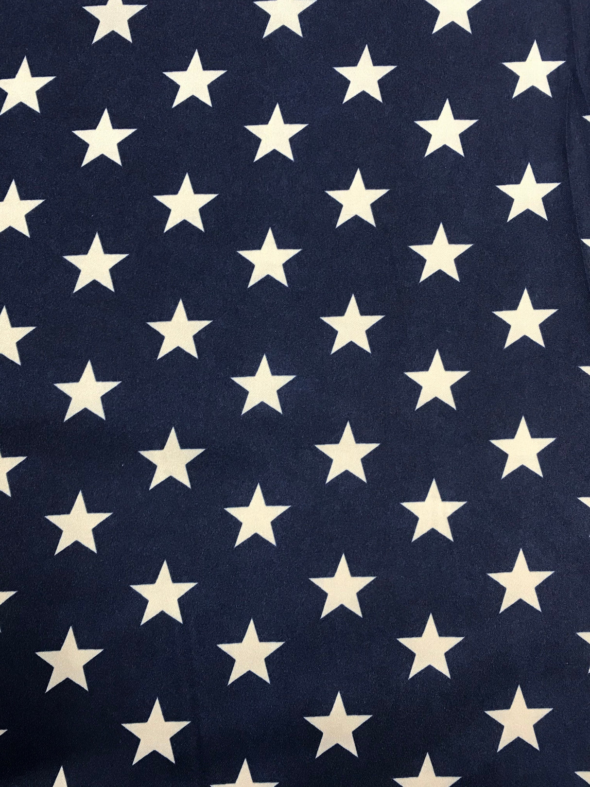 Patriotic Stars Charmeuse Print Navy Polyester Fabric - White Stars Print, Navy, 60" Width