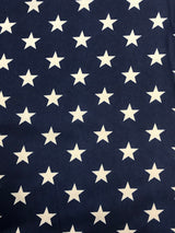 Patriotic Stars Charmeuse Print Navy Polyester Fabric - White Stars Print, Navy, 60" Width