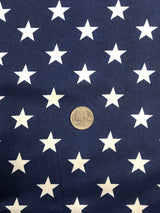 Patriotic Stars Charmeuse Print Navy Polyester Fabric - White Stars Print, Navy, 60" Width