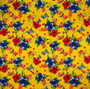 Hibiscus Palm Leaves Cluster All Over Design Cotton Fabric - Purple, Fuchsia, Yellow, Orange, Blue, 36" X 45" (1 Yard)