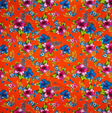 Hibiscus Palm Leaves Cluster All Over Design Cotton Fabric - Purple, Fuchsia, Yellow, Orange, Blue, 36" X 45" (1 Yard)
