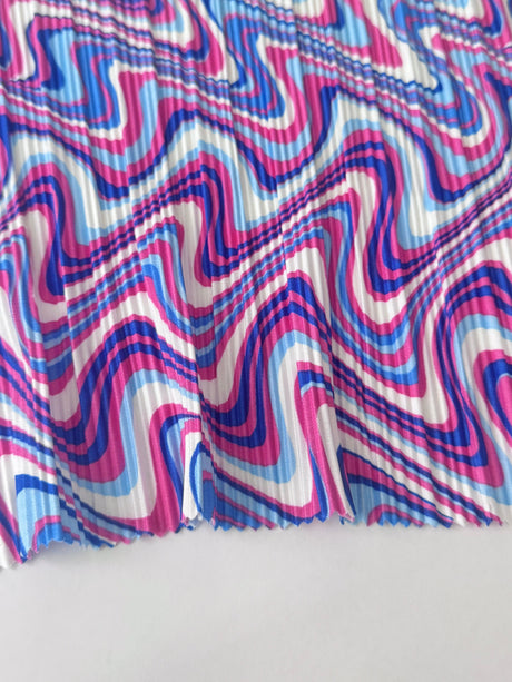 Printed Pleated Knit Blue Pink Wave