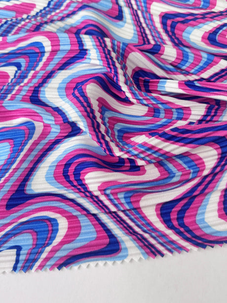 Printed Pleated Knit Blue Pink Wave