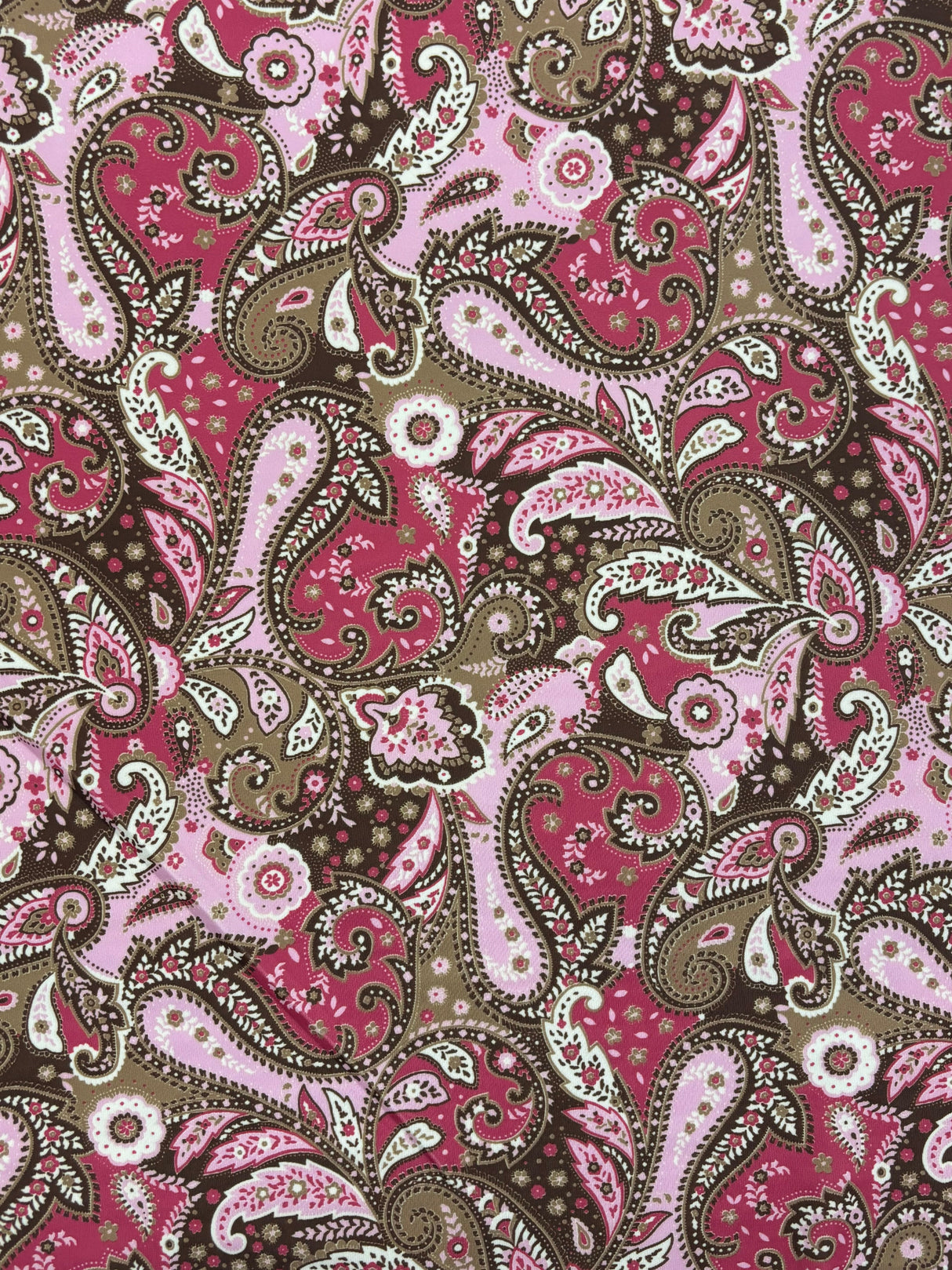 Brown And Pink Paisley Polyester Spandex Fabric - Brown And Pink Paisley, 58"/60" Width (1 Yard)