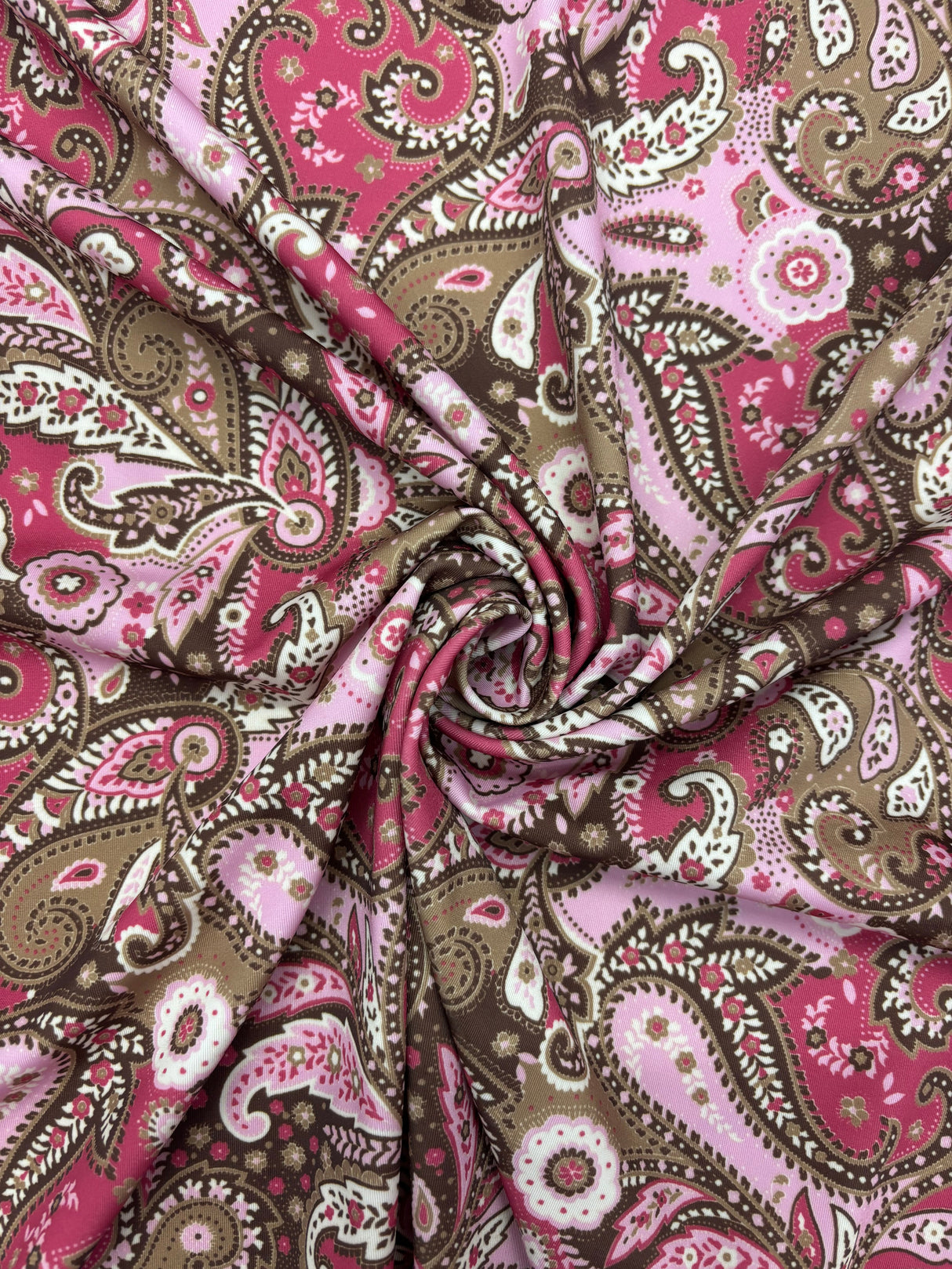 Brown And Pink Paisley Polyester Spandex Fabric - Brown And Pink Paisley, 58"/60" Width (1 Yard)