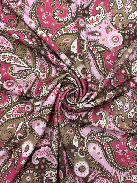 Brown And Pink Paisley Polyester Spandex Fabric - Brown And Pink Paisley, 58"/60" Width (1 Yard)