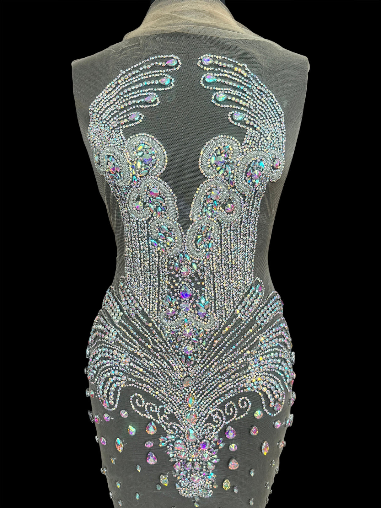 Silver Iridescent Rhinestone Bodice Applique
