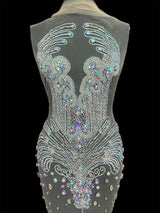 Silver Iridescent Rhinestone Bodice Applique