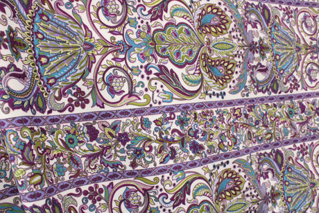 Striped Bohemian Paisley Polyester Spandex Fabric - Teal/Purple Paisley Print, 58"/60" Width (1 Yard)