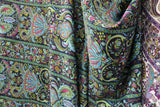 Striped Bohemian Paisley Polyester Spandex Fabric - Teal/Purple Paisley Print, 58"/60" Width (1 Yard)
