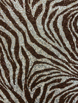 Brown Zebra Print Sequin Mesh Fabric - Brown Zebra Print, 4-Way Stretch, Medium Weight (1 Yard)