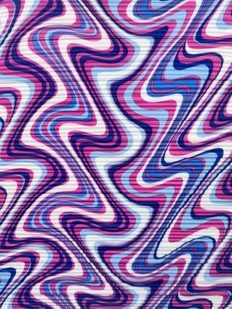 Printed Pleated Knit Blue Pink Wave